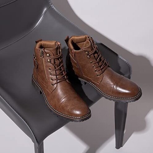 Vostey Casual Dress Ankle Boots for Men - Brown Motorcycle Combat Boots (BMY678A dark brown 10.5)