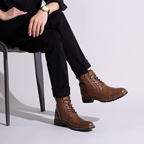 Vostey Casual Dress Ankle Boots for Men - Brown Motorcycle Combat Boots (BMY678A dark brown 10.5)