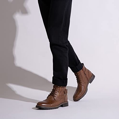 Vostey Casual Dress Ankle Boots for Men - Brown Motorcycle Combat Boots (BMY678A dark brown 10.5)