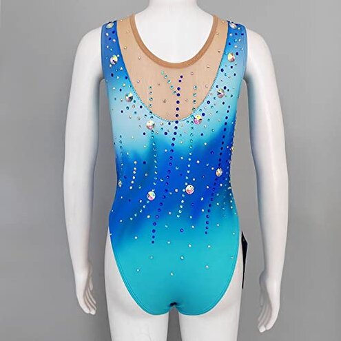 LIUHUO Synchronized Swimming Suit Blue Gradient Stitching Sleeveless Full Drill Competition Performance Girl