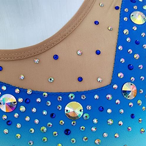 LIUHUO Synchronized Swimming Suit Blue Gradient Stitching Sleeveless Full Drill Competition Performance Girl