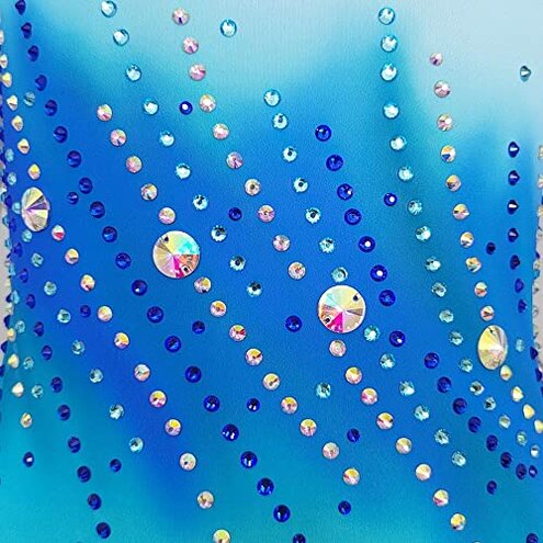 LIUHUO Synchronized Swimming Suit Blue Gradient Stitching Sleeveless Full Drill Competition Performance Girl