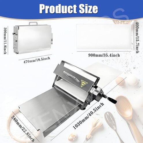 JJENXYYDS Croissant Dough Laminator,Commercial Dough Roller Sheeter,Dough Machine Thickness Adjustable, Stainless Steel,Table Top Croissants Fondant Pizza Pastry Sheeter Machine,Type400