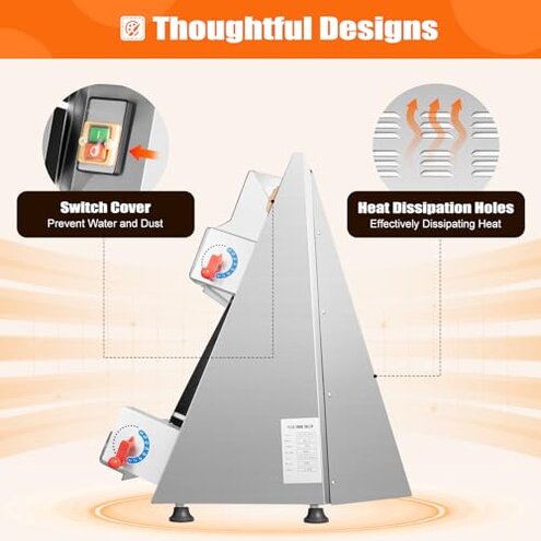 VEVOR Pizza Dough Roller Sheeter, 3-16 Inch Semi-automatic Stainless Steel Pizza Press, Commercial Electric 390W Pasta Maker Machine, 260 pcs Per Hour, Adjustable Thickness, with Dough Press Lid