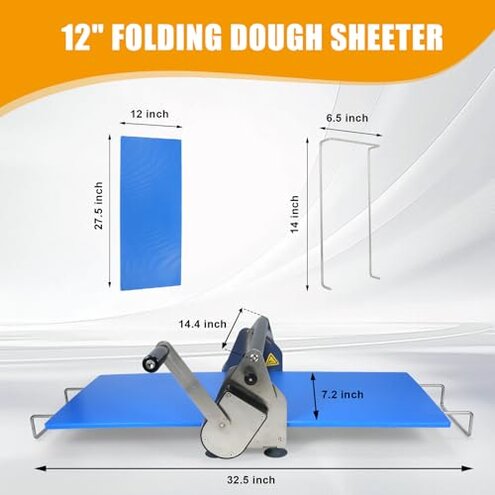 Folding Dough Sheeter (12") Compact Dough Sheeter, Manual Dough Roller Machine,Sheeter Thickness Adjustable,Stainless Steel Dough Machine, Adjustable Thickness 0-27mm, (1 Rolling Panel)