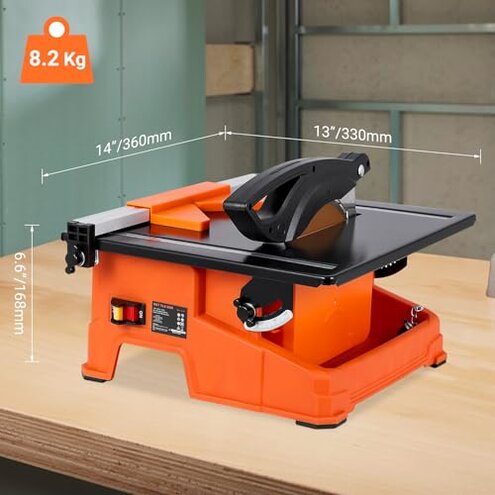 7 inch Wet Tile Saw, 6500 RPM & Pure Copper Motor, Bevel cuts tile from 0 to 45, Tile Cutter Wet Saw with Water Reservoir for Cutting Tiles and Stones, for DIY Enthusiasts