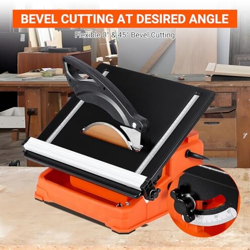 7 inch Wet Tile Saw, 6500 RPM & Pure Copper Motor, Bevel cuts tile from 0 to 45, Tile Cutter Wet Saw with Water Reservoir for Cutting Tiles and Stones, for DIY Enthusiasts