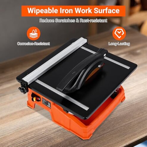 7 inch Wet Tile Saw, 6500 RPM & Pure Copper Motor, Bevel cuts tile from 0 to 45, Tile Cutter Wet Saw with Water Reservoir for Cutting Tiles and Stones, for DIY Enthusiasts