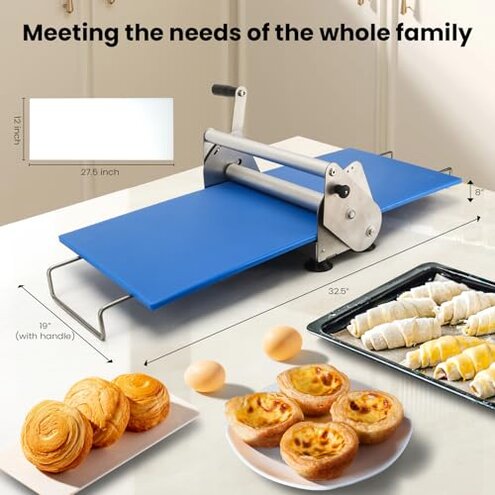 Compact Dough Sheeter (12") with 2 Sheeter Board. Manual Dough Sheeter Machine with Adjustable Thickness Settings for Making Fudge Crust, Pizza Dough, Puff Pastry Dough