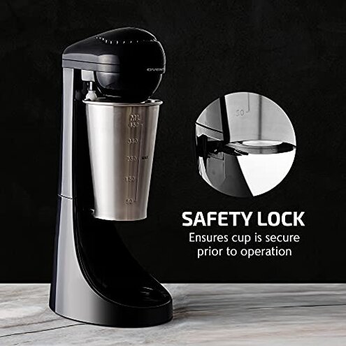 OVENTE Classic Milkshake Maker Machine with 2 Speed Setting, Safety Lock & 15.2 Ounce Stainless Steel Mixing Cup & Rod, Electric Drink Mixer Ideal for Malted Milk, Protein Shakes & More, Black MS2070B