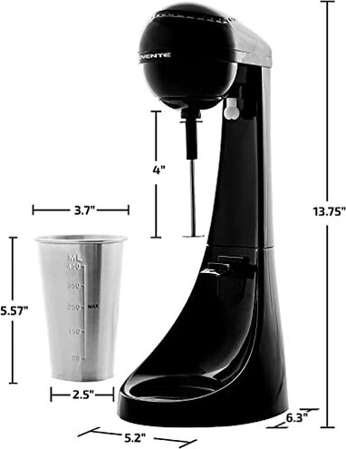 OVENTE Classic Milkshake Maker Machine with 2 Speed Setting, Safety Lock & 15.2 Ounce Stainless Steel Mixing Cup & Rod, Electric Drink Mixer Ideal for Malted Milk, Protein Shakes & More, Black MS2070B