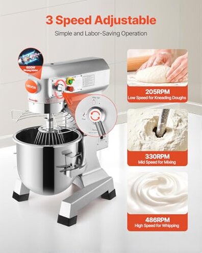 Happybuy 15Qt Commercial Food Mixer with Timing Function, Commercial Mixer 600W Stainless Steel Bowl Heavy Duty Electric Food Mixer Commercial with 3 Speeds Adjustable, Perfect for Bakery Pizzeria
