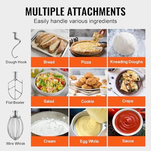 VEVOR Commercial Food Mixer, 15Qt Capacity with Timer, 500W Stainless Bowl Durable Electric Mixer for Commercial Use, 3 Speed Options 113/184/341 RPM, Includes Dough Hook & Whisk