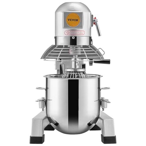 VEVOR Commercial Food Mixer, 15Qt Capacity with Timer, 500W Stainless Bowl Durable Electric Mixer for Commercial Use, 3 Speed Options 113/184/341 RPM, Includes Dough Hook & Whisk