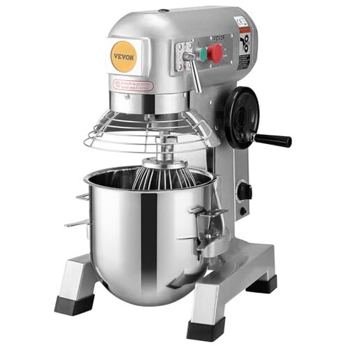 VEVOR Commercial Food Mixer, 15Qt Capacity with Timer, 500W Stainless Bowl Durable Electric Mixer for Commercial Use, 3 Speed Options 113/184/341 RPM, Includes Dough Hook & Whisk