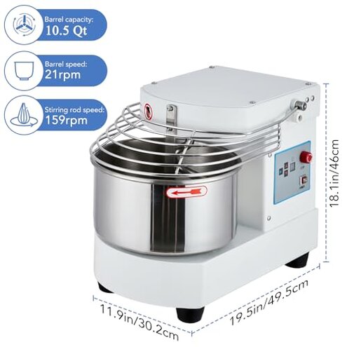 GarveeTech Commercial Food Mixer, 10.5 Qt Touch Screen Dough Mixer Machine with Timer, Security Shield, 650W Dual Rotating Dough Kneading Machine Food-grade Stainless Steel Bowl for Restaurant Bakery