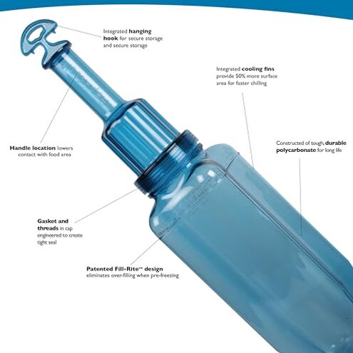 San Jamar Rapi-Kool Plastic Rapid Cooling Commercial Food Paddle with Hang Tag for Restaurants, Kitchens, 128 Ounces, Blue