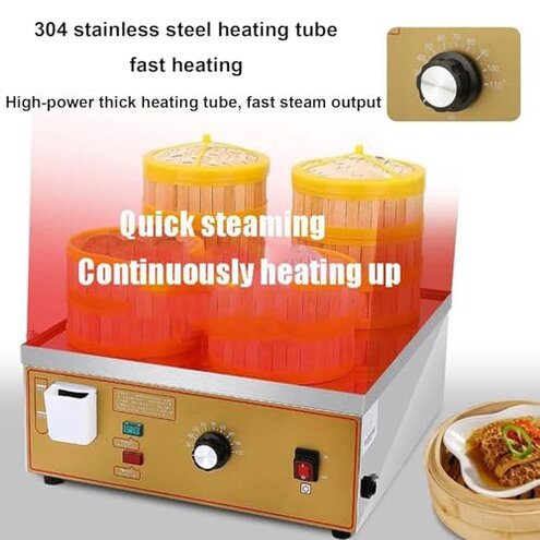 XQZMZSCP 2/4/6-Hole Electric Steamed Bun Machine, Commercial Electric Steamer, 30~110&deg;C Temperature, Independent Water Supply (4holes)