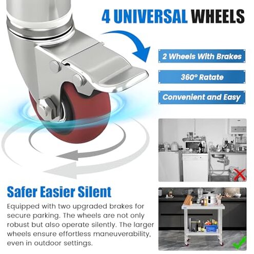 KUARBARR Stainless Steel Table for Prep & Work with 4 Caster Wheels with Adjustable Undershelf 24 x 30 NSF Metal Commercial Kitchen Worktable for Restaurant Home Outdoor