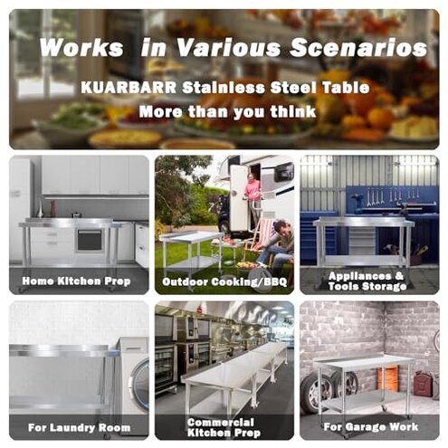 KUARBARR Stainless Steel Table for Prep & Work with 4 Caster Wheels with Adjustable Undershelf 24 x 30 NSF Metal Commercial Kitchen Worktable for Restaurant Home Outdoor