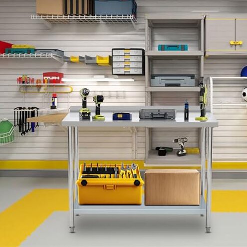 Atelicf All-Stainless Steel Prep Table, 30 X 48 Inches, with Rounded-Corner Backsplash and Adjustable Undershelf, Heavy-Duty for Outdoor Use,Restaurants,Hotels,Workshops,Kitchens,Gardens, and Garages