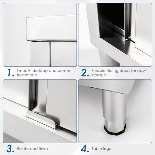 PulseFay Stainless Steel Work Table with Cabinet 39"x20",Commercial Kitchen Workbench with Sliding Doors for Prep Work, Heavy Duty Prep Table for Restaurant,Garage,Warehouse