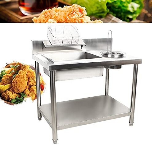 Commercial Fried Food Prep Table, Fried Chicken Breading Table Food Prep Breader Station Stainless Steel Fried Food Workstation with Basin and basket for Restaurant Kitchen, Fried Chicken Shops