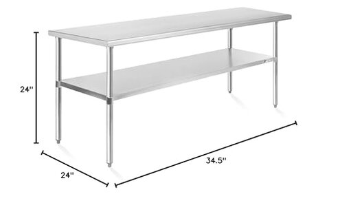 KUTLER Stainless Steel Table 24 x 72 Inches, NSF Heavy Duty Commercial Kitchen Prep and Work Table with Undershelf for Restaurant, Hotel, Home