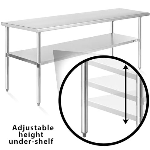 KUTLER Stainless Steel Table 24 x 72 Inches, NSF Heavy Duty Commercial Kitchen Prep and Work Table with Undershelf for Restaurant, Hotel, Home