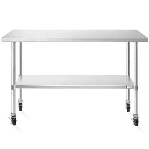 KUTLER Stainless Steel Table 24 x 60 Inches with Caster Wheels, NSF Heavy Duty Commercial Prep and Work Table with Undershelf for Restaurant, Hotel, Home