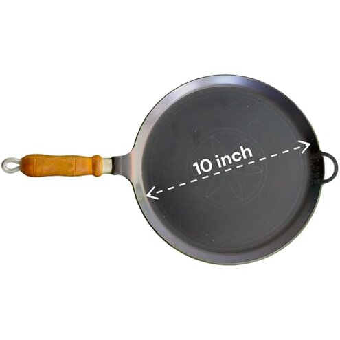MYNAKSHA Iron Tawa for Dosa,Roti Chapati, Flat Surface Iron Tava with Wooden Handle, 10 Inch, 1.6Kg, Black Hand made