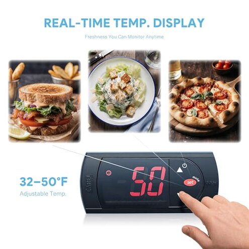 VEVOR Refrigerated Condiment Prep Station, 135 W Countertop Refrigerated Condiment Station, with 2 1/3 Pans & 4 1/6 Pans, 304 Stainless Body and PC Lid, Sandwich Prep Table with Stainless Guard, ETL