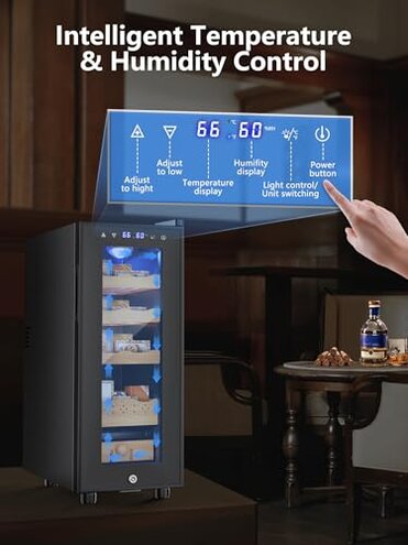 FoMup Electric Cooler Cabinet 35L with Temperature and Humidity Control, Spanish Cedar Wood Shelves and Safety Lock (270 Counts Capacity), Gift for Men