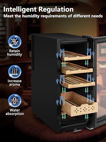 FoMup Electric Cooler Cabinet 35L with Temperature and Humidity Control, Spanish Cedar Wood Shelves and Safety Lock (270 Counts Capacity), Gift for Men