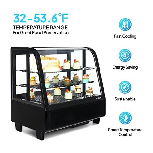 ROVSUN 3.5 Cu.Ft Commercial Display Refrigerator ETL NSF Certified, Refrigerator Display Case Countertop Pastry Display Case w/LED Air-cooling Automatic Defrost Rear Sliding Door for Cafe Restaurant