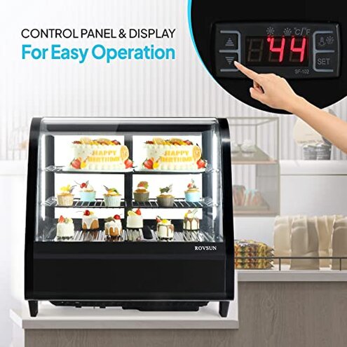 ROVSUN 3.5 Cu.Ft Commercial Display Refrigerator ETL NSF Certified, Refrigerator Display Case Countertop Pastry Display Case w/LED Air-cooling Automatic Defrost Rear Sliding Door for Cafe Restaurant