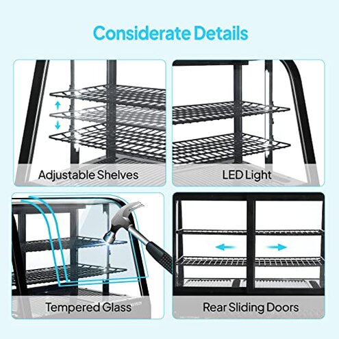 ROVSUN 3.5 Cu.Ft Commercial Display Refrigerator ETL NSF Certified, Refrigerator Display Case Countertop Pastry Display Case w/LED Air-cooling Automatic Defrost Rear Sliding Door for Cafe Restaurant