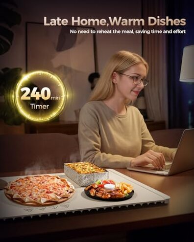 Warming Mat for Food,Food Warming Mat,Electric Warming Tray for Buffets Party and Home Daily Use,Heating Fastly in 10s,Portable Design,Timed Function for Your Family.