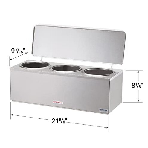 Server Products 3-Space Heated Cone Dip Warmer Dipper Well for Ice Cream Cone with Hinged Lid, Stainless Steel (Holds 3), Model 92040