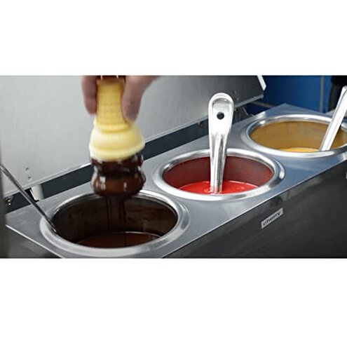 Server Products 3-Space Heated Cone Dip Warmer Dipper Well for Ice Cream Cone with Hinged Lid, Stainless Steel (Holds 3), Model 92040