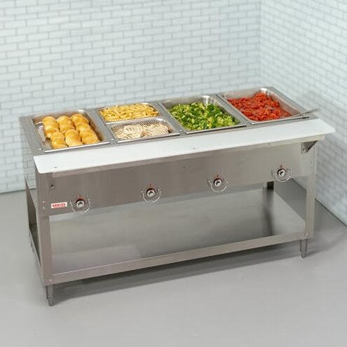 VEVOR 4-Pan Commercial Food Warmer, 24QT Electric Steam Table, 1200W Professional Countertop Stainless Steel Buffet Bain Marie with 86-185&deg;F Temp Control for Catering and Restaurants, Silver