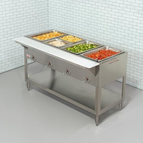 VEVOR 4-Pan Commercial Food Warmer, 24QT Electric Steam Table, 1200W Professional Countertop Stainless Steel Buffet Bain Marie with 86-185&deg;F Temp Control for Catering and Restaurants, Silver