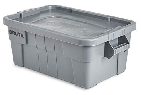 Rubbermaid Commercial Products BRUTE Tote Storage Container with Lid, 14-Gallon-included, Rugged/Reusable Boxes for Moving/Storing in Garage/Basement/Attic/Jobsite/Truck/Camping, Gray