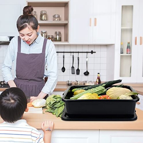 Pekky 13 L Food Service Bus Tubs with Lids, 3 Packs Commercial Tote Box, Black