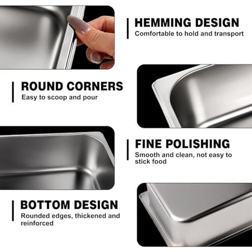 West Bay 4 Pack 1/2 Half Size Hotel Pan with Lids, 4'' Deep Steam Table Pan with Lid, 12.8''L x 10.4''W Stainless Steel Pans for Home, Party, Hotel, Buffet