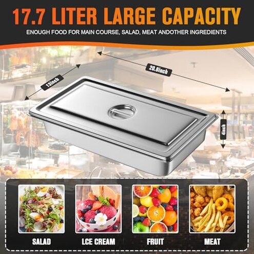 Hotel Pan, Full Size Steam Table Pan 4" Deep Stainless Steam Table Pan with Lid Full Size Food Pan 20.8" L x 13" W Anti Jam Stainless Steel Buffet Pan Commercial Stainless Steel Pan (4 Pack)