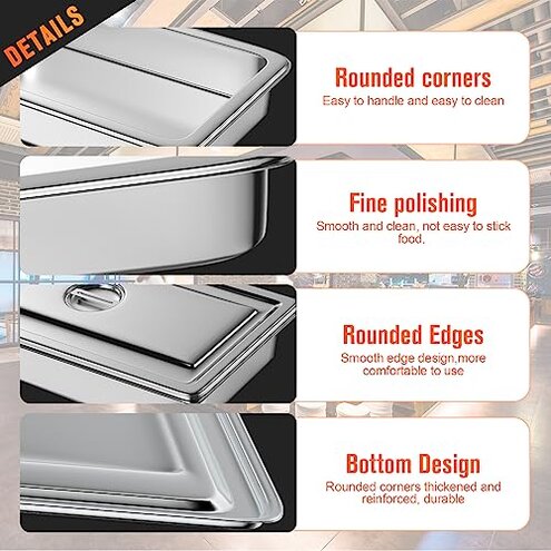 Hotel Pan, Full Size Steam Table Pan 4" Deep Stainless Steam Table Pan with Lid Full Size Food Pan 20.8" L x 13" W Anti Jam Stainless Steel Buffet Pan Commercial Stainless Steel Pan (4 Pack)