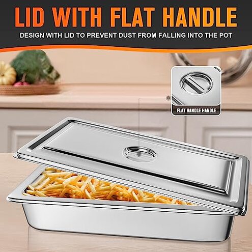 Hotel Pan, Full Size Steam Table Pan 4" Deep Stainless Steam Table Pan with Lid Full Size Food Pan 20.8" L x 13" W Anti Jam Stainless Steel Buffet Pan Commercial Stainless Steel Pan (4 Pack)