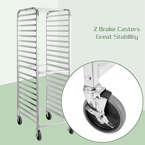 HALLY SINKS & TABLES H Bun Pan Rack 20 Tier with Wheels, Commercial Bakery Racking of Aluminum for Full & Half Sheet - Kitchen, Restaurant, Cafeteria, Pizzeria, Hotel and Home, 26" L x 20" W x 69" H