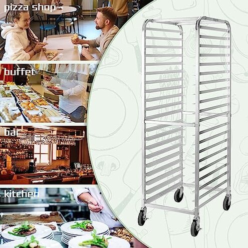 HALLY SINKS & TABLES H Bun Pan Rack 20 Tier with Wheels, Commercial Bakery Racking of Aluminum for Full & Half Sheet - Kitchen, Restaurant, Cafeteria, Pizzeria, Hotel and Home, 26" L x 20" W x 69" H